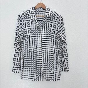 Hinson Wu White Black Geometric Print Button Down Top Size 6